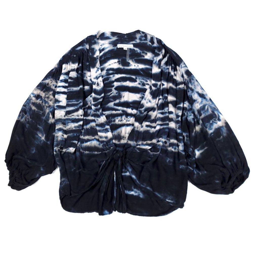 Young Fabulous and Broke Meia Oversized Dolman Sleeve Wrap Top Boho Blue Tie Dye